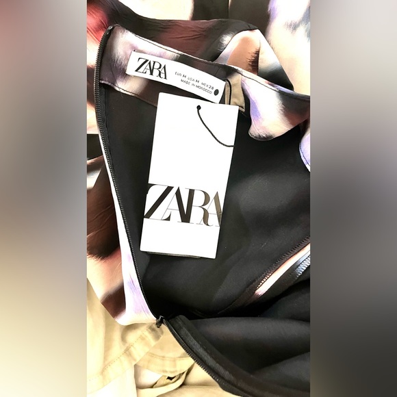 ZARA NWT Medium Abstract Floral Print Flared Hem Dress Fabric Belt MIDI Dress - Picture 7 of 15